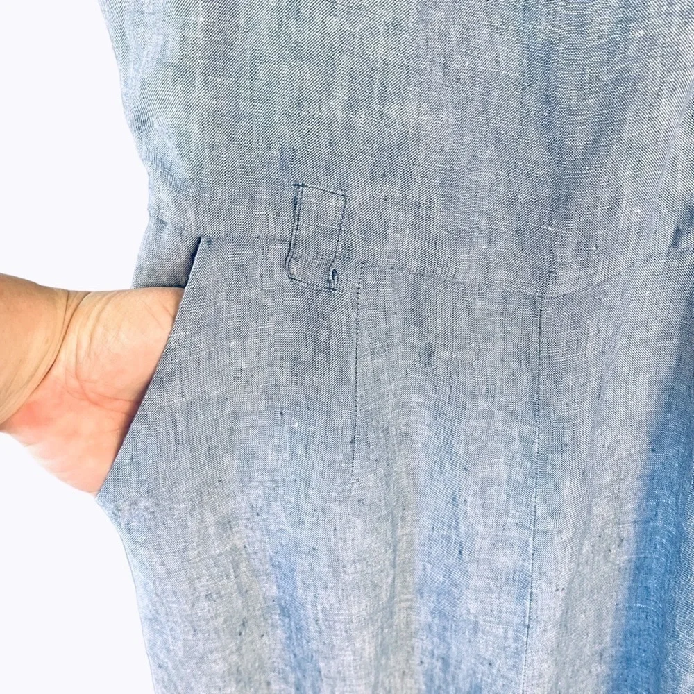 St Tropez West Linen Chambray Jumpsuit Cropped Wide Leg Denim Blue Pockets Sz 2 - Picture 5 of 14
